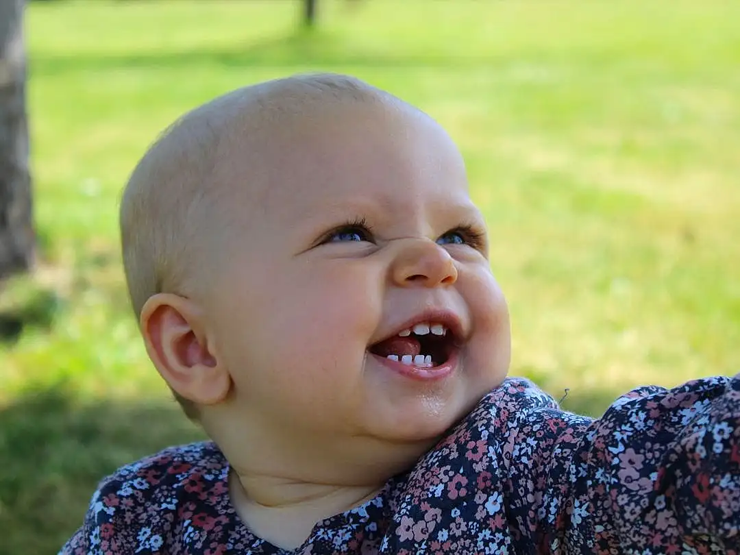 Enfant, Visage, Facial Expression, Head, Sourire, Peau, Herbe, Bambin, Nez, Baby, Joue, Laugh, Yeux, Lip, Close-up, Mouth, Summer, Happy, Fun, Baby Laughing, Personne