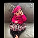 Purple, Sleeve, Flash Photography, Rose, Baby, Violet, Baby & Toddler Clothing, Sourire, Gadget, Magenta, Technology, Electronic Device, Bambin, Communication Device, Font, Happy, Display Device, Multimedia, Enfant, Portable Communications Device, Personne, Headwear