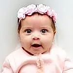 Visage, Joue, Peau, Head, Lip, Chin, Yeux, Eyebrow, Facial Expression, Neck, Baby, Baby & Toddler Clothing, Sleeve, Flash Photography, Eyelash, Rose, Happy, Dress, Bambin, Personne, Headwear