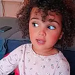 Forehead, Nez, Joue, Peau, Head, Lip, Coiffure, Eyebrow, Jheri Curl, Facial Expression, Mouth, Eyelash, Neck, Sleeve, Ringlet, Afro, Iris, Cool, Baby & Toddler Clothing, Black Hair, Personne, Surprise