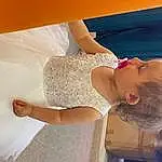 Joint, Hand, Bras, Wedding Dress, Shoulder, Robe de Princesse, Dress, Human Body, Bridal Clothing, Happy, Textile, Orange, Gesture, Waist, Bridal Party Dress, Bridal Veil, Finger, Gown, Bridal Accessory, Elbow, Personne