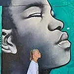 Forehead, Nez, Joue, Chin, Coiffure, Mouth, Facial Expression, Bleu, Paint, Art, Wall, Cool, Painting, Line, Illustration, Artist, Graffiti, Beauty, Mural, Font, Personne